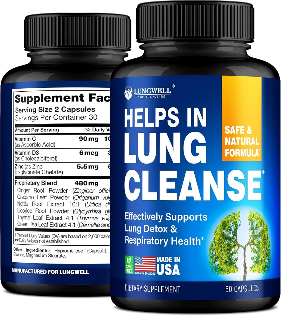 Cut Smoking Aid for Lung Cleanse & Health - Made in USA - Lung Detox with Licorice Root, Ginger & Nattle Root, Πράσινο Τσάι, Θυμάρι & Ρίγανο Φύλλα για Lung Clear Υποστήριξη & Άγχος Ανακούφιση - 60 κάψουλες