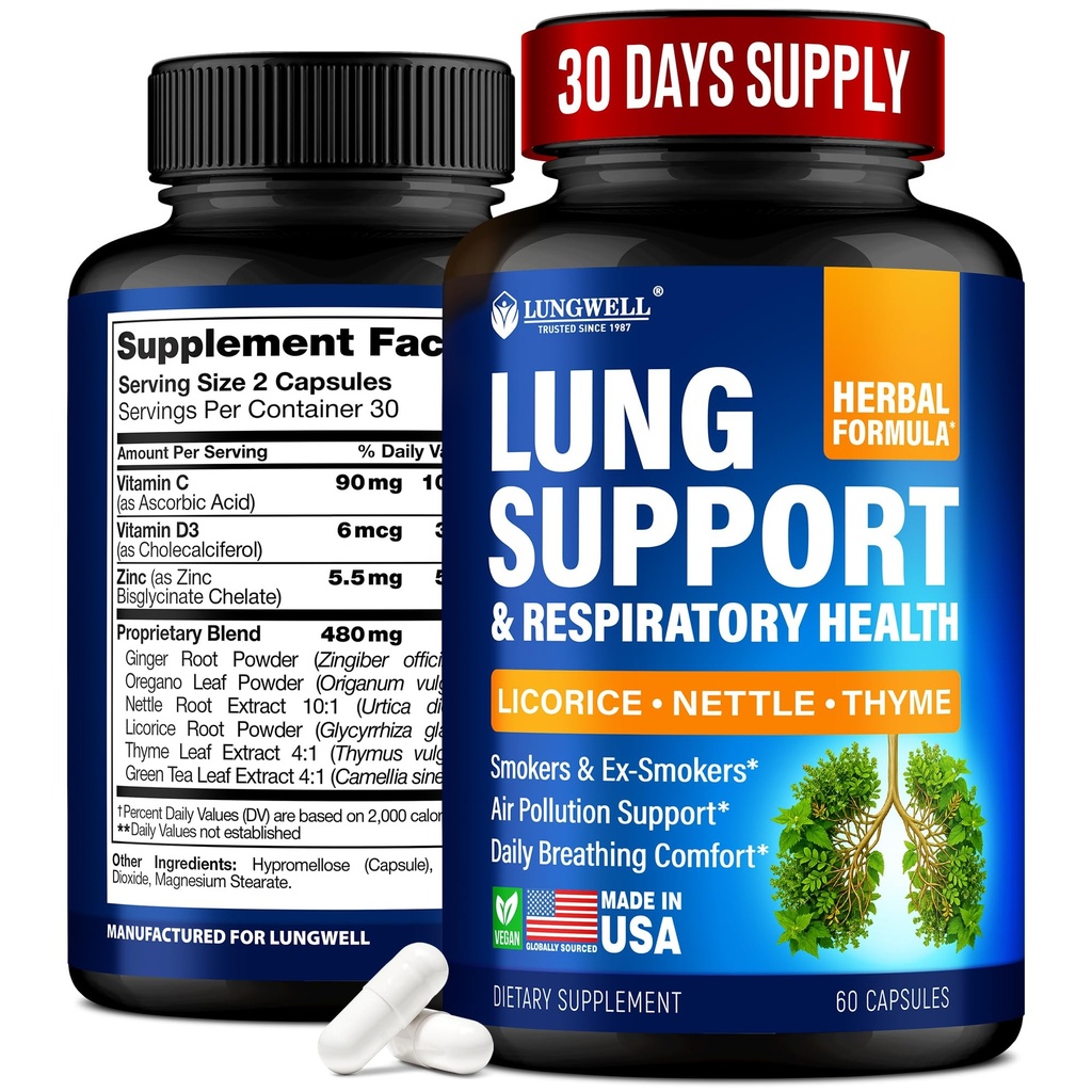 Cut Smoking Aid for Lung Cleanse & Health - Made in USA - Lung Detox with Licorice Root, Ginger & Nattle Root, Πράσινο Τσάι, Θυμάρι & Ρίγανο Φύλλα για Lung Clear Υποστήριξη & Άγχος Ανακούφιση - 60 κάψουλες