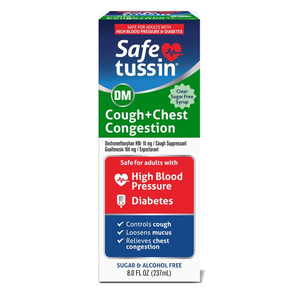 Güvenlitussin DM Cough & Chest Congestion, 8 oz, Waitorant Mucus Relief, Cough Relief Syrup, Yüksek Kan Basıncı ve Diyabet ile Yetişkinler için Güvenli