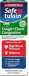 Güvenlitussin DM Cough & Chest Congestion, 8 oz, Waitorant Mucus Relief, Cough Relief Syrup, Yüksek Kan Basıncı ve Diyabet ile Yetişkinler için Güvenli