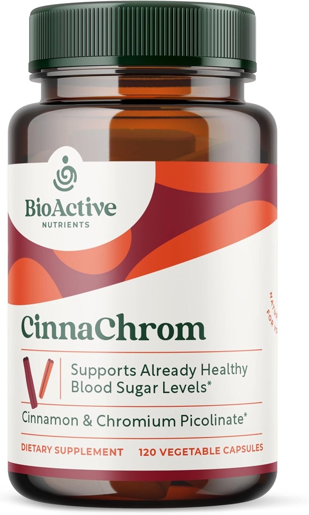 BioActive Nutrients CinnaChrom Diyetary Supplement - Kromium Picolinate, Cinnamon Capsules - Genel Sağlık için Doğal Malzemeler - Sebze Supplement, Gluten-Free, 120 Capsules
