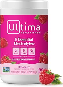 Ultima Replenisher Daily Electrolyte Powder Drink Mix – Sugar Free – Raspberry, 90 Servings – Hydration Powder with 6 Key Electrolytes and Trace Minerals – Keto Friendly, Vegan, Non-GMO