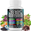 Sea Moss Black Seed Oil Ashwagandha Ginger Burdock Bladderwrack Turmeric & Vitamin C Vitamin D3 με ACV Elderberry Chlorophyl Dandelion Yellow Dock Vegan Κάψουλες - 60 Count