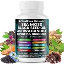 Sea Moss Black Seed Oil Ashwagandha Ginger Burdock Bladderwrack Turmeric & Vitamin C Vitamin D3 με ACV Elderberry Chlorophyl Dandelion Yellow Dock Vegan Κάψουλες - 60 Count