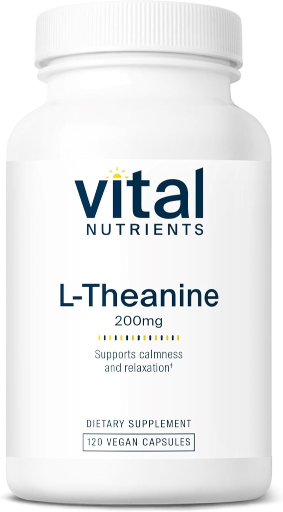 Vital Nutrients L-Theanine 200 mg | Vegan Supplement | L Theanine Supplement Supports Normal Stres Seviyeleri ve Bilişsel Fonksiyonlar* | Gluten, Süt ve Soy Free | 120 Capsules