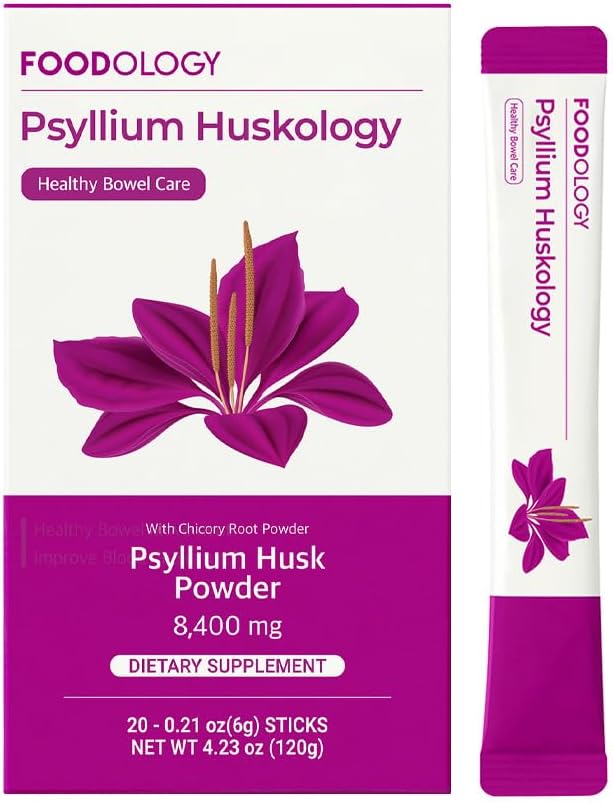 FOODOLOGY Ψυλλίου Huskology (20 Sticks, 10 Days) - Βότανο Ψύλλιο Husk συμπλήρωμα για την ανακούφιση της δυσκοιλιότητας, την υγεία των ούλων. Φυτικές ίνες με βάση το φυτό, μέγιστη δύναμη 7,200mg.