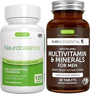 Nörobalance + Multivitamin & Minerals for Men Vegan Sche, High Abxia çinko, Magnezyum & B6 Supplement + Sustained release Multivitamin by Igennus