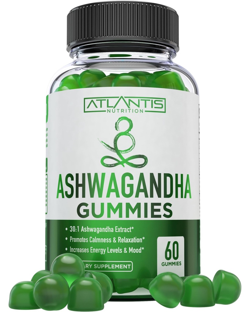 Atlantis Beslenme Ashwagandha Gummies - 1500 MG Odada - Calmness, İyileştirmeler Mood, Boosts Energy Levels & Supports Immune System - Vitamin D & çinko ile Formüled - Vegan | 60 Count