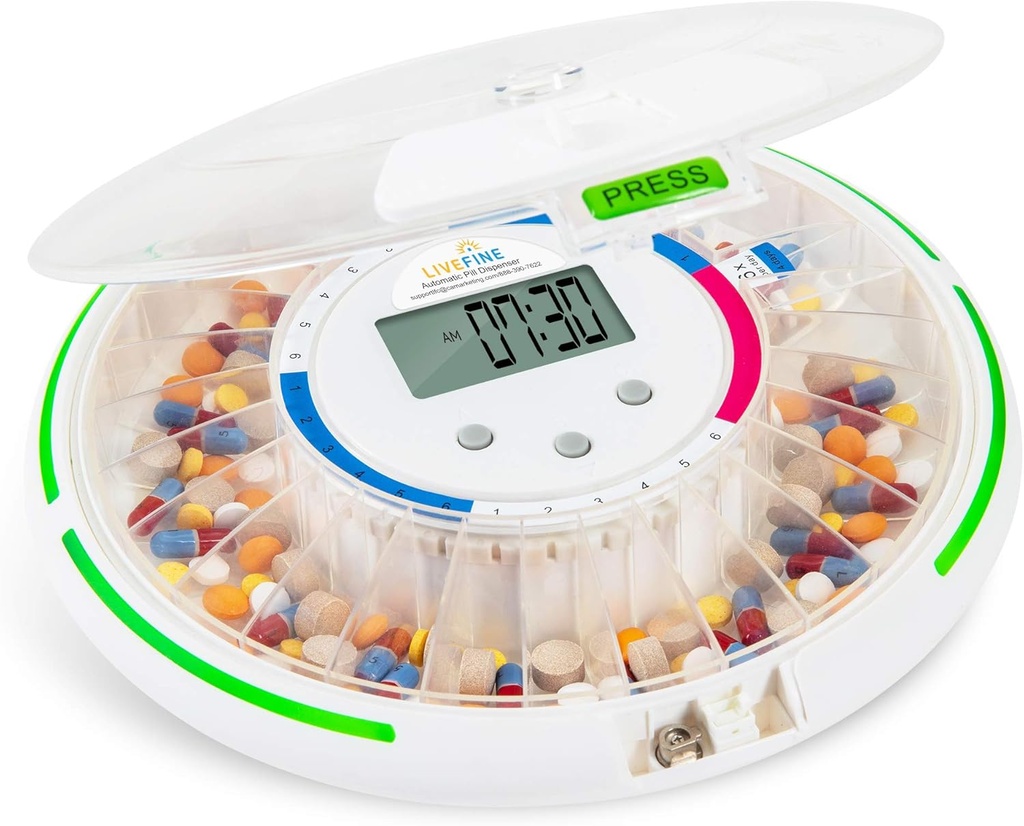 Canlı Güzel Otomatik Pill, 28 Günlük Elektronik İlaç Organize, 6 Dosage Şablonları, Easy-Read LCD Ekran, Sound & Light Alerts & Key for Prescriptions, Vitamins, Supplements & More More