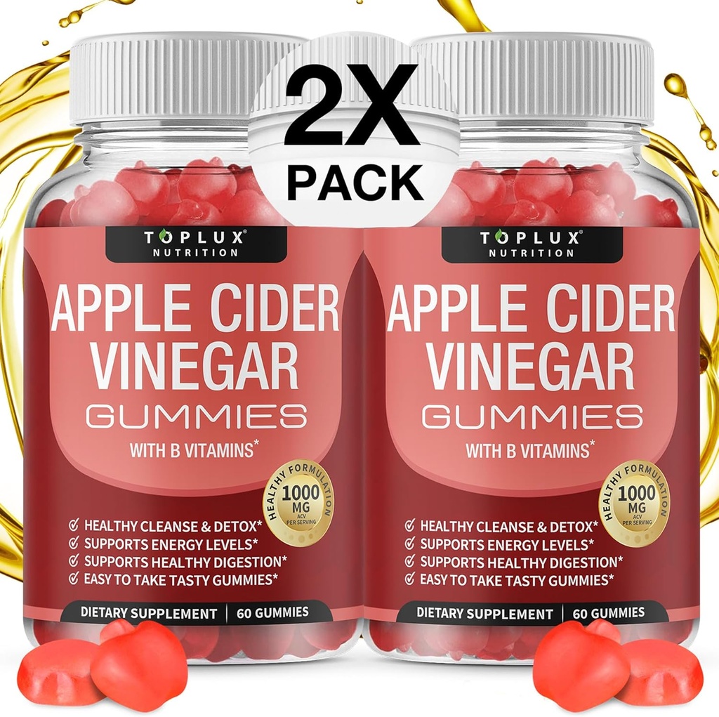 Bulkx Apple Cider Vinegar Gummies - 1000 mg ACV with B12, Beet Root, Pomegranate for Immune System, Detox & Cleanse, Gummy Alternative to Apple Cider Vinegar Capsules, for Men Women 2X Pack