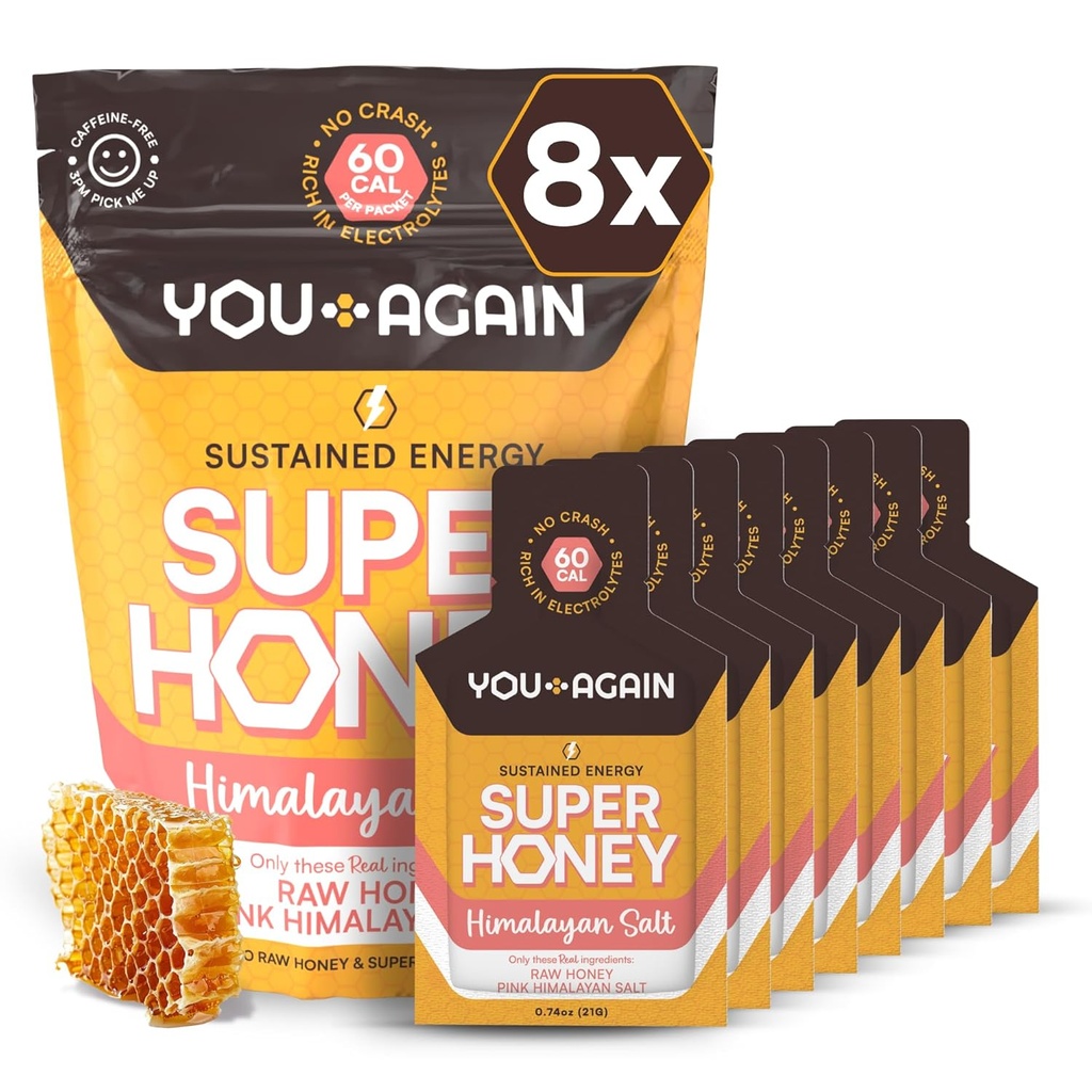 Tekrar Süper Honey Clean Energy Gel, Honey & Himalaya Tuz | Elektrolyte Replenishment Run Yakıt | Endurance Workouts & Bisiklet Gel | Paleo & Carnivore Snack | Gluten-Free | USA Made |