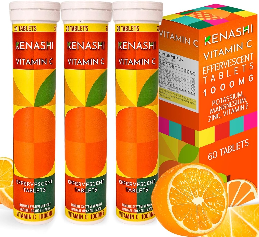 Βιταμίνη C Αναβράζοντα Δισκία 1000mg με Μαγνήσιο Ψευδάργυρο Βιταμίνη Ε & Καλιο Βιταμίνη C Αποφλοιωμένο 60 Πίνακες 3 Συσκευασία Βιταμίνη C