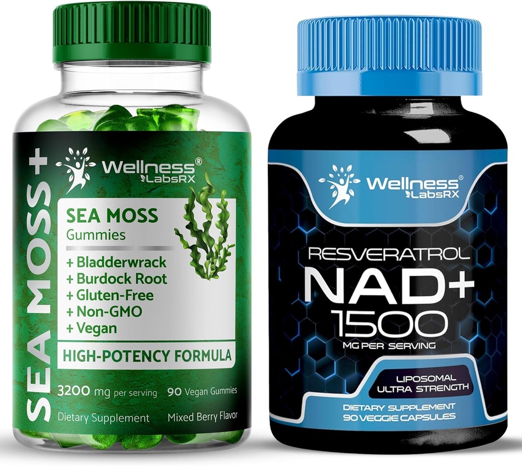 WELLNESS LABSRX NAD Supplement, 1500 mg - Sea Moss Gummies, 3200 mg
