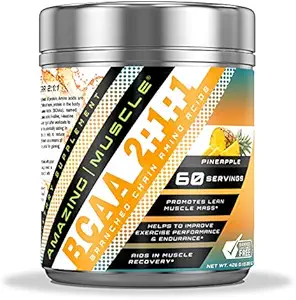 Amazing Muscle BCAA 2:1 1. Bölümlü Zincir Meridis Supplement | 6000 Mg Per | Pineapple Flavor | 60 Hizmet