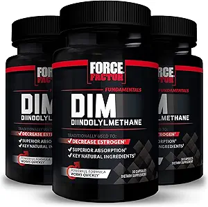 FORCE FACTOR DIM, 3-πακέτο, Χάπια για τη μείωση των οιστρογόνων στους άνδρες, Diindolylmethane συμπλήρωμα με βασικά φυσικά συστατικά και ανώτερη απορρόφηση, Diindolylmethane 300mg, Λειτουργεί γρήγορα, 90 κάψουλες