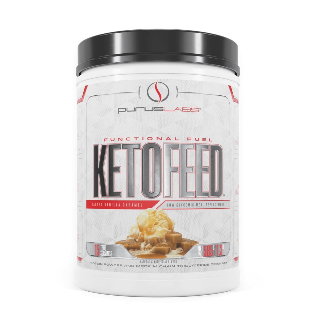 Purus Labs KetoFeed Protein | Keto Low Glycemic Protein Meal Replacement | Low Carb, 0 Sugars | Added MCTs | 20g Whey Protein (Salted Vanilla Caramel)