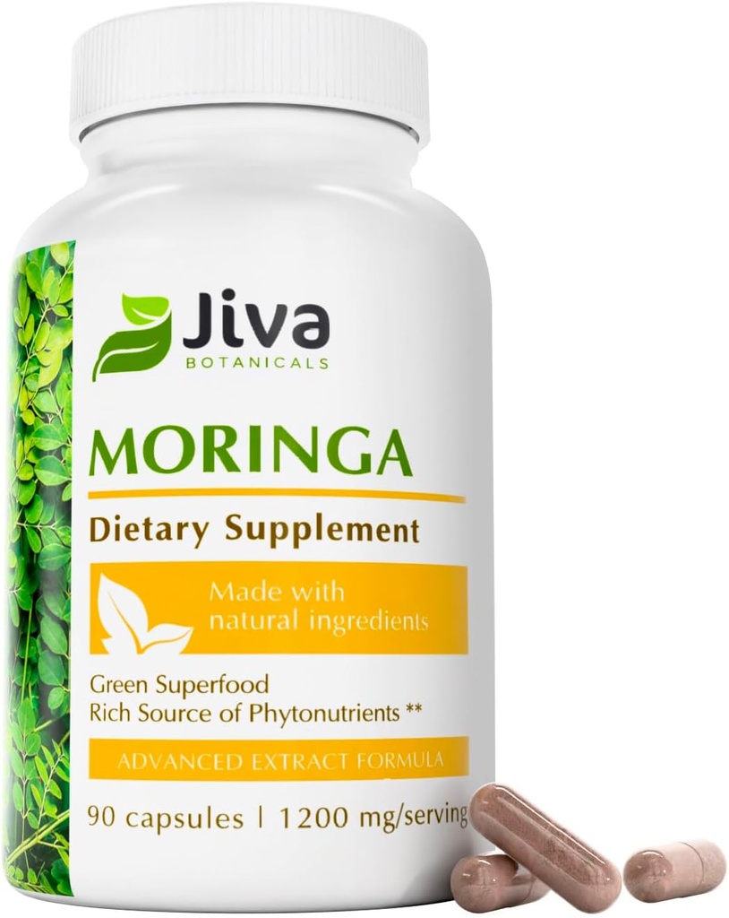 Jiva Botanicals Moringa Φύλλα Εκχύλισμα κάψουλες - Κατασκευασμένες από Moringa Leaf σκόνη και Oleifera συμπλήρωμα για ανοσοποιητική και κανονική κοινή υποστήριξη - 90 κάψουλες (πακέτο του 1)