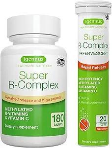 Super B-Complex Sche, 180 Sustained-Release Tabletleri & 20 Orange Flavor Effervescent Tabletleri, Igennus tarafından