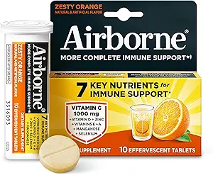 D & çinko ile 1000 mg Vitamin C, Sugar Free Multivitamin Immune Support Supplement, Antioksis A C & Vitamin E, 10 Effervescent Tabletleri, Zesty Orange Flavor