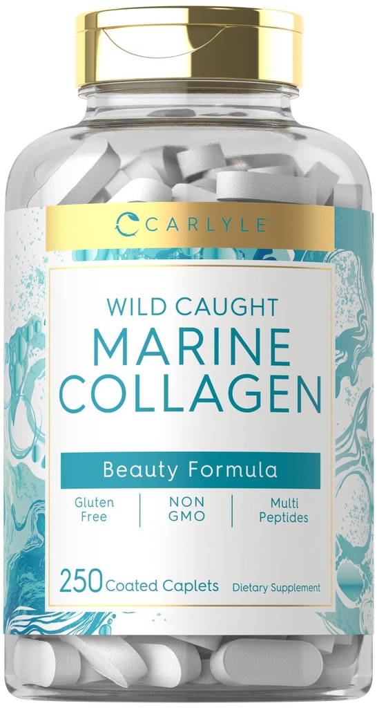 Carlyle Marine Collagen for Hair Skin and Nails | 250 Caplets | Women and Men | Tip I withuba | Non-GMO & Gluten Free