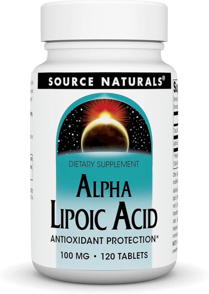 Source Naturals Το Alpha Lipoic Acid υποστηρίζει τον υγιή μεταβολισμό της ζάχαρης, τη λειτουργία του ήπατος και την παραγωγή ενέργειας* - 100 mg - 120 δισκία