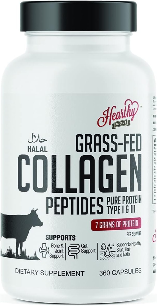 HEARTHY MOS Collagen Pills Supplement (Type I, III), 360 Collagen Capsules Sağlıklı Saç, Skin, Nails, Ortaklar - Süt ve Gluten Free Collagen Supplement - 7 Grams Protein