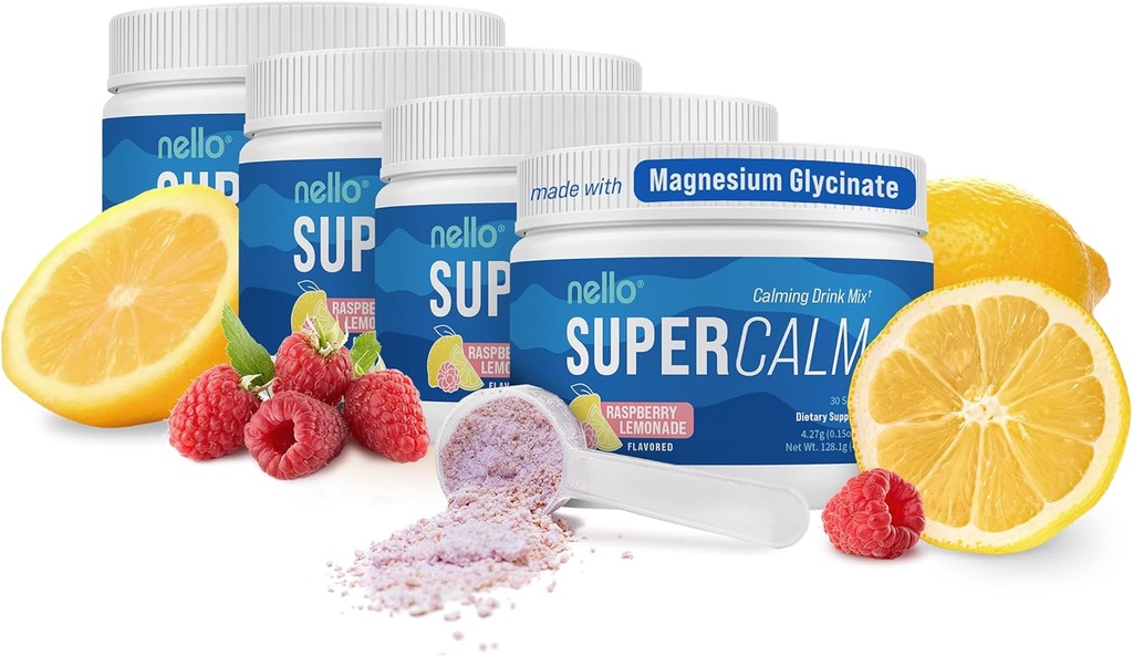 Nello Supercalm Drink Mix - Ashwagandha KSM 66, Magnezyum Glycinate, L-Theanine, Vitamin D3 - Ashwagandha Root, Magnezyum & L-Theanine Supplement - 30 Hizmet - 4 Pack
