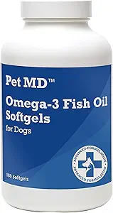 Pet MD – Ωμέγα 3 συμπλήρωμα ιχθυέλαιο για σκύλους – Δερμάτινο και παλτό Υποστήριξη για σκύλους – 180 Softgels