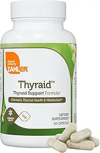 Zahler Thyrid - Thyroid Support Complex με Ιώδιο, Ψευδάργυρο, L-Τυροσίνη, Ashwagandha, Forskholii - Καθαρή Θυρεοειδική Υποστήριξη για γυναίκες και άνδρες - Kosher Gluten Free Non-GMO Thyroid Supplement (60 Κάψουλες)