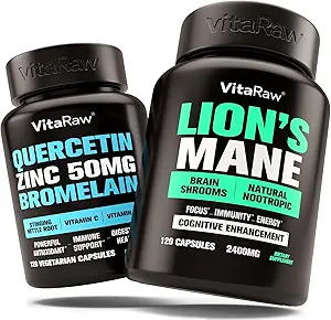Lions Mane Mushroom Capsules + Bora Quercetin with Bromelain Supplement
