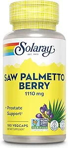 SOLARAY Saw Palmetto Berry 1110 mg, Organik Saw Palmetto erkekler için, Fatty Acids & Plant Sterols, Non-GMO, Vegan & Lab Onaylandı, 60 Günlük Garanti, 50 Hizmet, 100 VegCaps