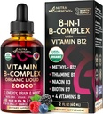 USDA Organik Vitamin B-Complex B5 Pantothenic Acid | B12 Mecobalamin | B1 Thiamine | B6 Pyridoksie | B7 Biotin | B9 Folic | B3 Niacinamid - B Kompleks Sıvı Ölçeği, ABD'de Tamamlandı