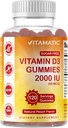 Vitamatic Sugar Free Vitamin D3 2000 IU - 120 Pectin Based Gummies - Great Taste - Sağlıklı Bones, Mood & Immune System Function - Non-GMO - 120 Hizmet