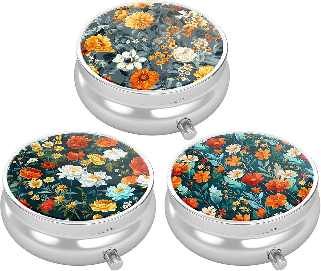3 Pack Pill Box, Purse & Pocket için Küçük Pill Vakası, Cute Travel Medicine Organizer, Portatif Tıp Konteyneri Vitaminleri, İlaçları, Fish Oil & Supplement, Güzel Çiçek