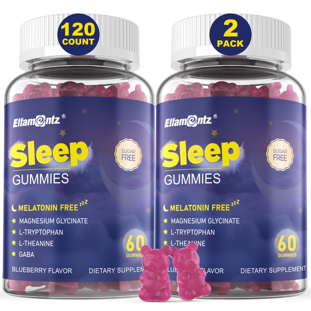 Melatonin Free Sleep Aid Gummies for Yetişkinler, Sugar Free sleep Gummy No Melatonin, Natural Calm Gummies with Magnezyum Glycinate, L-Tryptophan, L-Theanine, GABA, Ashwagandha, Valerian, 120cts
