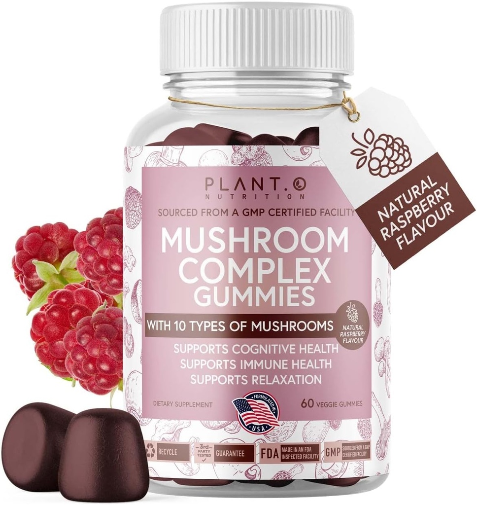 Mushroom Gummies Premium Supplement [10 Mushroom Complex Extract] Delicious & Fast Acting Lion’s Mane, Reishi, Shiitake Nootropic Brain Support, Immune Support, Mood & Relaxation, 60 Chews