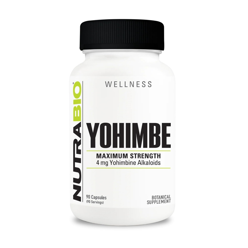 NutraBio Yohimbe Bark Extract Supplement for Men and Women, 4mg, 90 Vegetable Capsules