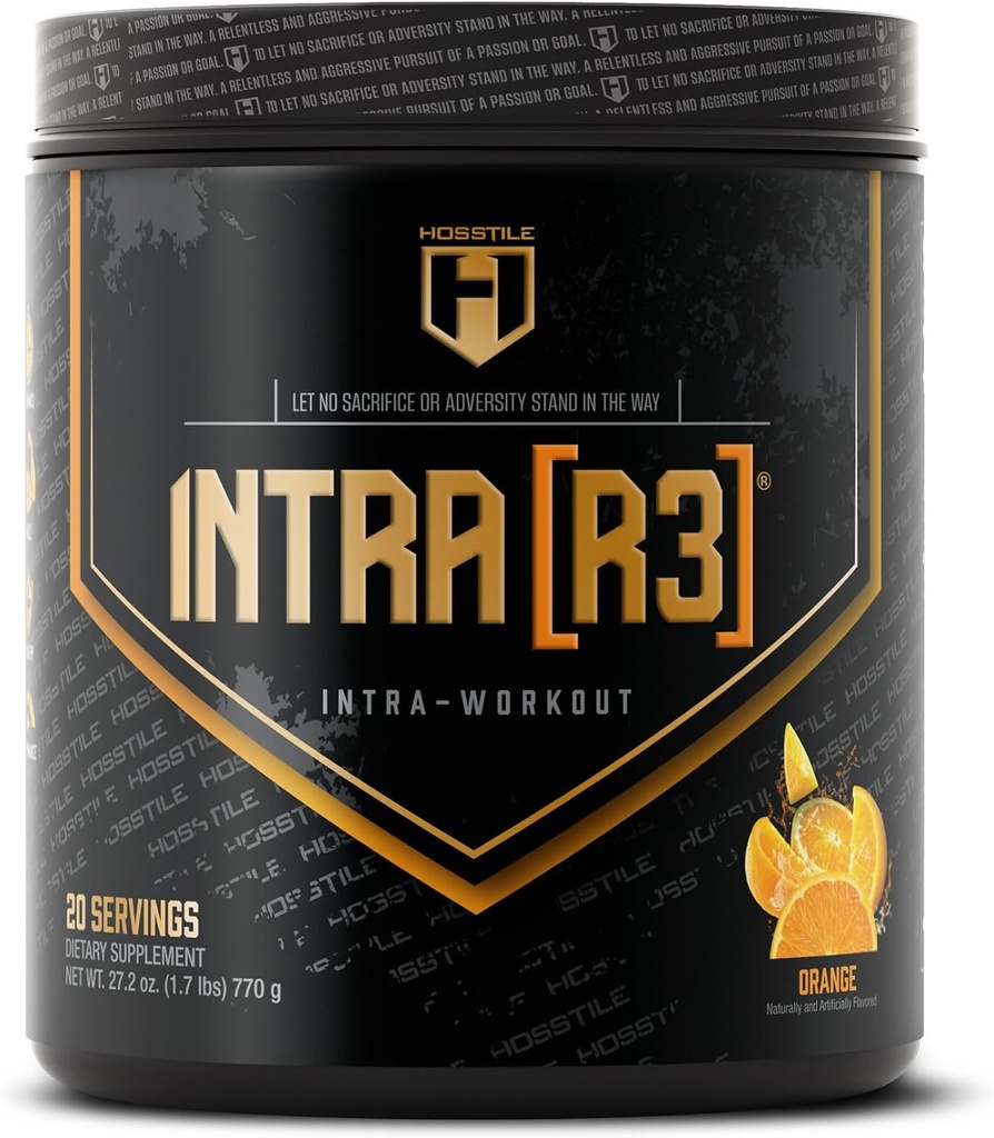 HOSSTILE Intra[R3] Intra Workout Toz, EAA & BCAA Carbs ile İçme, Geliştirilmiş Enerji ve Endurance, Lean Muscle & improve Recovery, Orange, 20 Servisler
