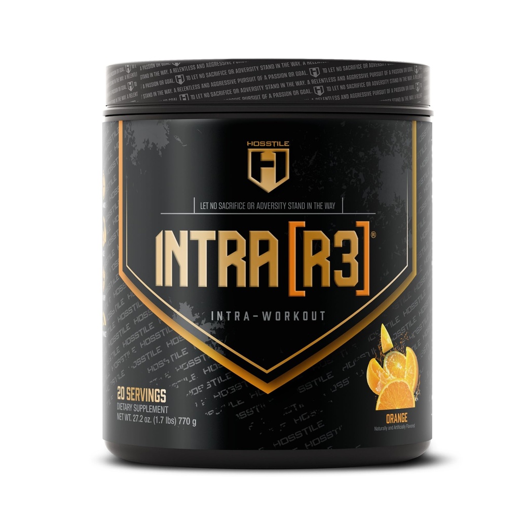 HOSSTILE Intra[R3] Intra Workout Toz, EAA & BCAA Carbs ile İçme, Geliştirilmiş Enerji ve Endurance, Lean Muscle & improve Recovery, Orange, 20 Servisler