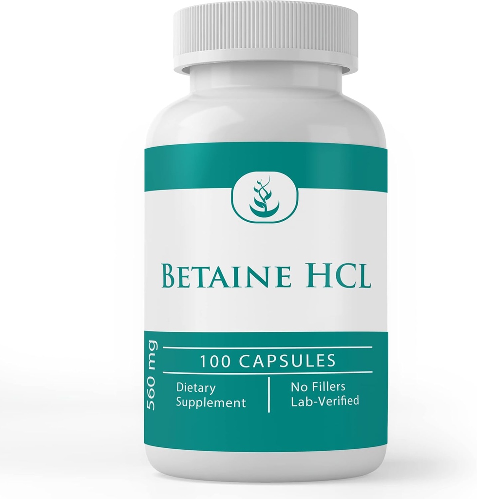 PURE αρχικά ΣΥΣΤΑΤΙΚΑ Betaine HCL, (100 κάψουλες) Πάντα καθαρό, χωρίς πρόσθετα ή πληρωτικά, Εργαστήριο Επαληθευμένο