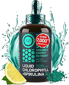 Υγρές σταγόνες χλωροφύλλης με Spirulina για το νερό - Πλήρης δύναμη ενέργειας, ευεξίας, συμπλήρωμα υποστήριξης ανοσοποιητικών - 50mg υγρό χλωροφύλλης, 12,5mg Spirulina - λεμόνι άρωμα Detox Ποτό - 2oz, 118 σερβιέτες