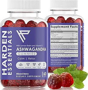 KSM-66 Ashwagandha Gummies w/Lemon Balm & Vitamin D (Max Strength 750mg per Gummy) - Herbal Vegan & Gluten Free - Χαλάρωση ηρεμίας - Υποστήριξη Στρες - Gummies for Adults Kids Women Men (60 Count)