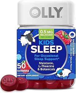 OLLY Kids Sleep Gummy, 0,5 mg Melatonin, L Theanine, Chamomile ve Lemon Balm, Çocuklar Chewable Supplement, Raspberry - 50 Kont