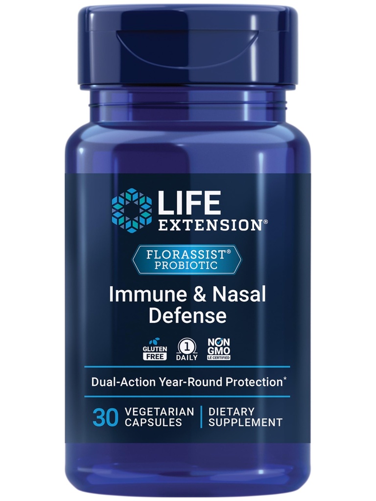 Life Extension FLORASSIST® Immune & Nasal Defense, L. rhamnosus CRL1505, Immune Response, Sağlıklı Nasal Airflow, Mevsimlik Destek, Gluten-Free, Non-GMO, 1 Daily, Vegetarian, 30 Capsules