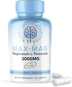 Max-Mag Μαγνήσιο L-Θρεονικό συμπλήρωμα - 105 κάψουλες Made in USA- Magtein 2000mg Complex with Vitamin D3 and K2 for Sleep, Mood & Brain Magnesium L Thereonate Κάψουλες Διατροφή από MaxLife Naturals