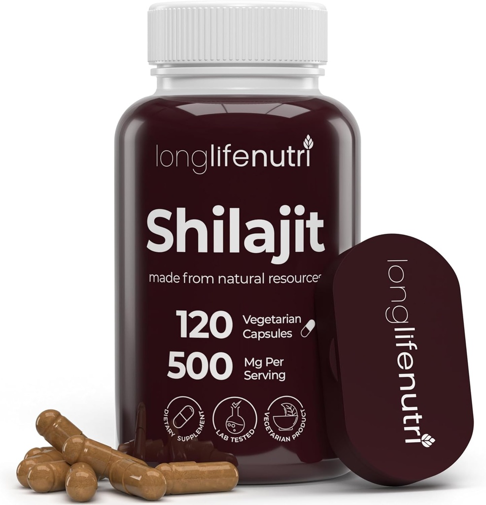 Shilajit Pure Himalayan Extract 500mg με 15% Fulvic Acid 500mg - 120 κάψουλες χορτοφάγων, 4 μήνες προσφοράς, οργανικό συμπλήρωμα για τη ζωτικότητα και τη διανοητική καθαρότητα, Made in USA, Gluten Free, Non-GMO