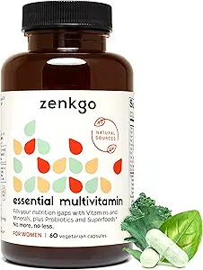 Zenkgo Kadın Vitaminleri + Probiyotikler 25B CFU + Organik Tüm Gıdalar, Destekler Immunity, Digestion, Energy, Daily Vitamins A, E, B6, B12, Vegan D3, K2 (MK-7), Folate, Mineraller, Süper Yemekler (60Ct/30Gün)