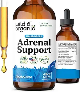 Wild & Organic Adrenal Support Drops for Positive Outlook - Natural Adrenal Support Supplements for Women and Men - Vegan, No Sugar & Alcohol - 2-Month Supply - 4 fl oz