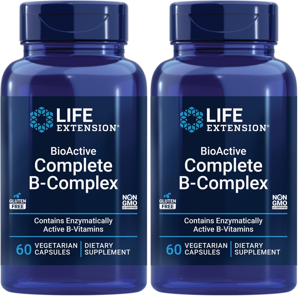 Επέκταση ζωής Bioactive Complex, Heart, Brain and Nerve Υποστήριξη, Υγιεινή Ενέργεια, Μεταβολισμός, Complex B Complex, 60 Vegetarian Κάψουλες (πακέτο του 2)