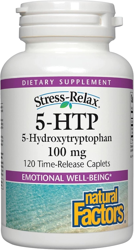 Doğal Faktörler, Stres-Relax 5-HTP 100 mg, İlaç-Grade Supplement, Destekler Uyku ve Duygusal Well-Being, 120 Kont ( 1)